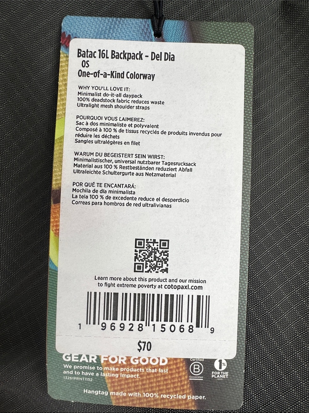 Cotopaxi Batac Del Día 16L Backpack One-of-a-Kind Multicolor Lightweight Daypack - Picture 6 of 6